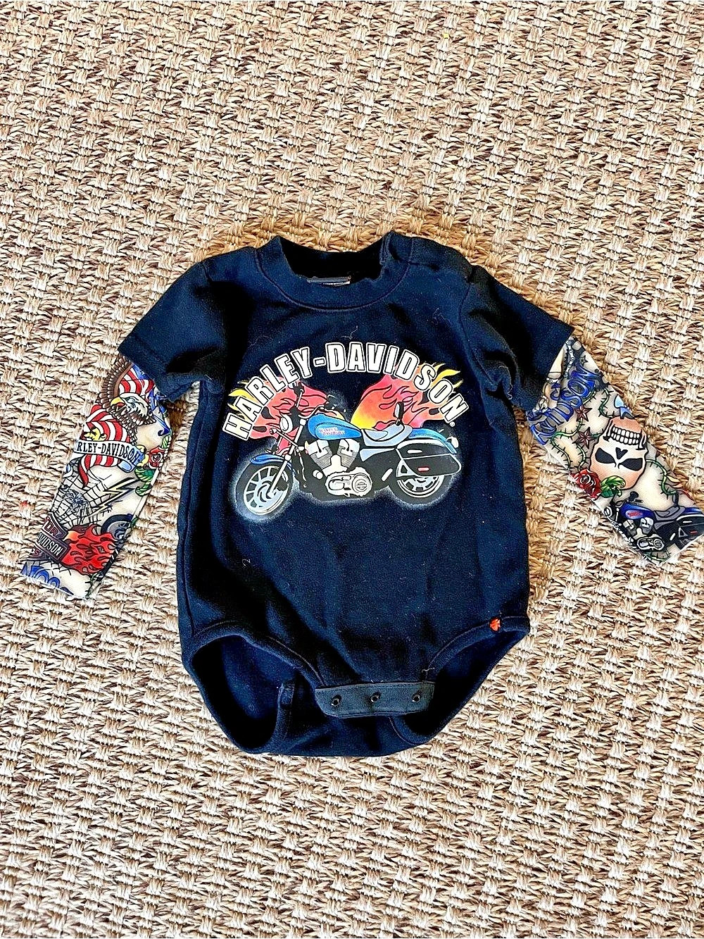 Harley-Davidson Infant Mesh Tattoo Sleeve Creeper Bodysuit Baby 12M